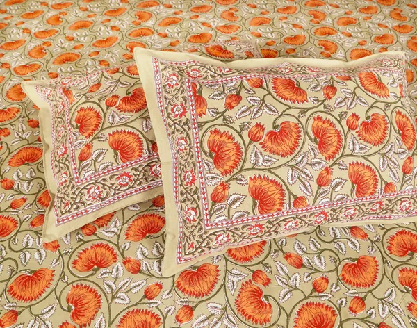 Orange_Cotton_Royal_Blossom_Empire_Double_Bedsheet_With_Pillow_Cover_108_X_108_Cm